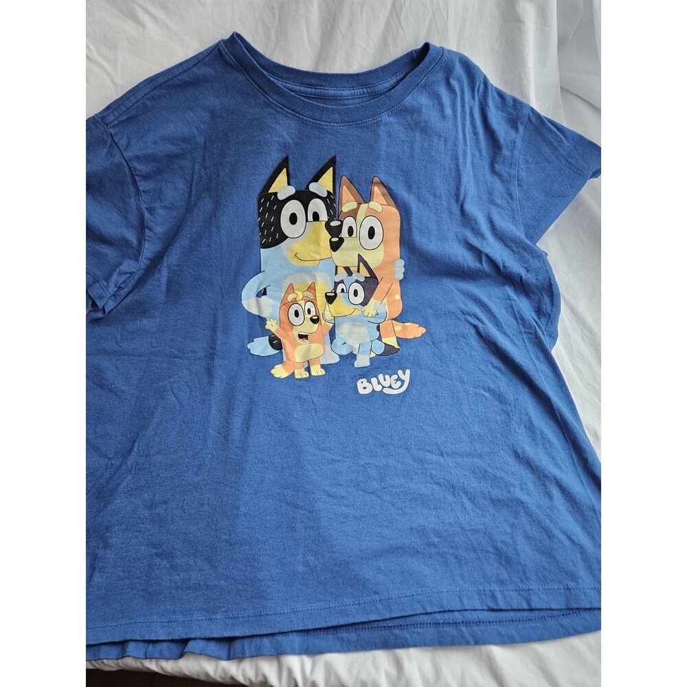 Bluey 2X Blue Graphic 100% Cotton Unisex Kids Short Sleeve T-Shirt